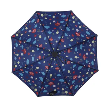 

Portable Three Folding Umbrella Anti UV Windproof Sunscreen Black Coating Folding Color Mushroom Rain Umbrella Wedding Parasol