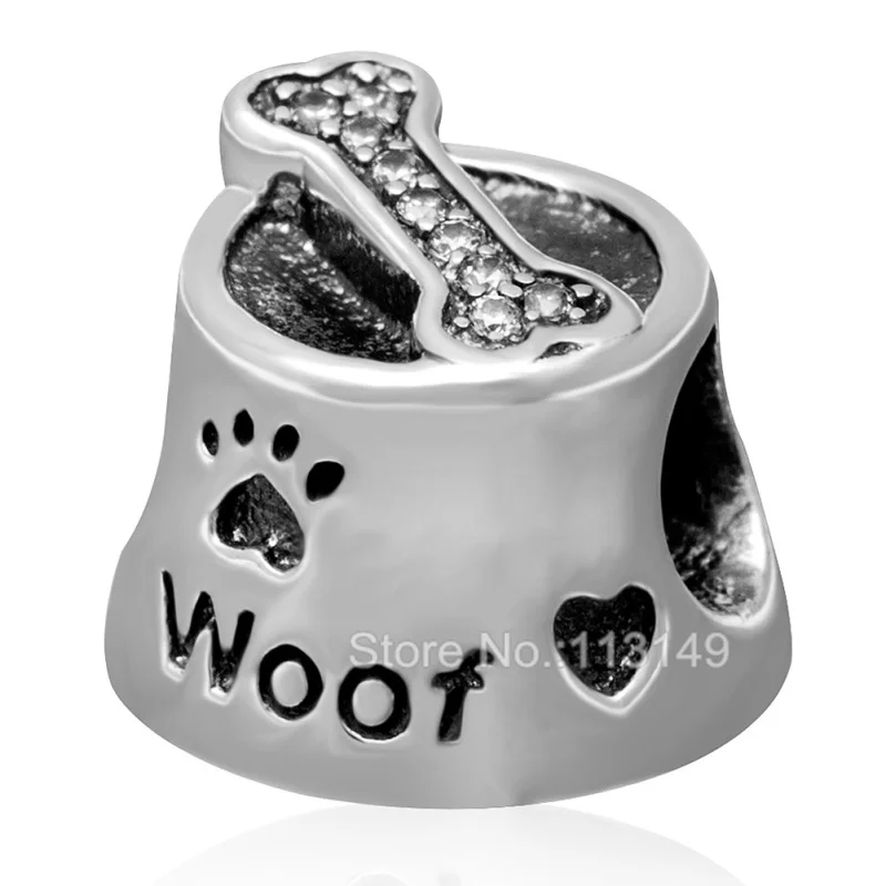 

Clear Zircon Micro Pave Woof Dog Bowl Authentic 925 Sterling Silver European Charm Beads For Fine Jewelry Making SZPB243