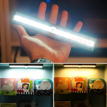 

Portable 10LED PIR Infrared Motion Detector Wireless Nightlight Kitchen Closet Cabinet lamp wardrobe light Tube Bar Stick