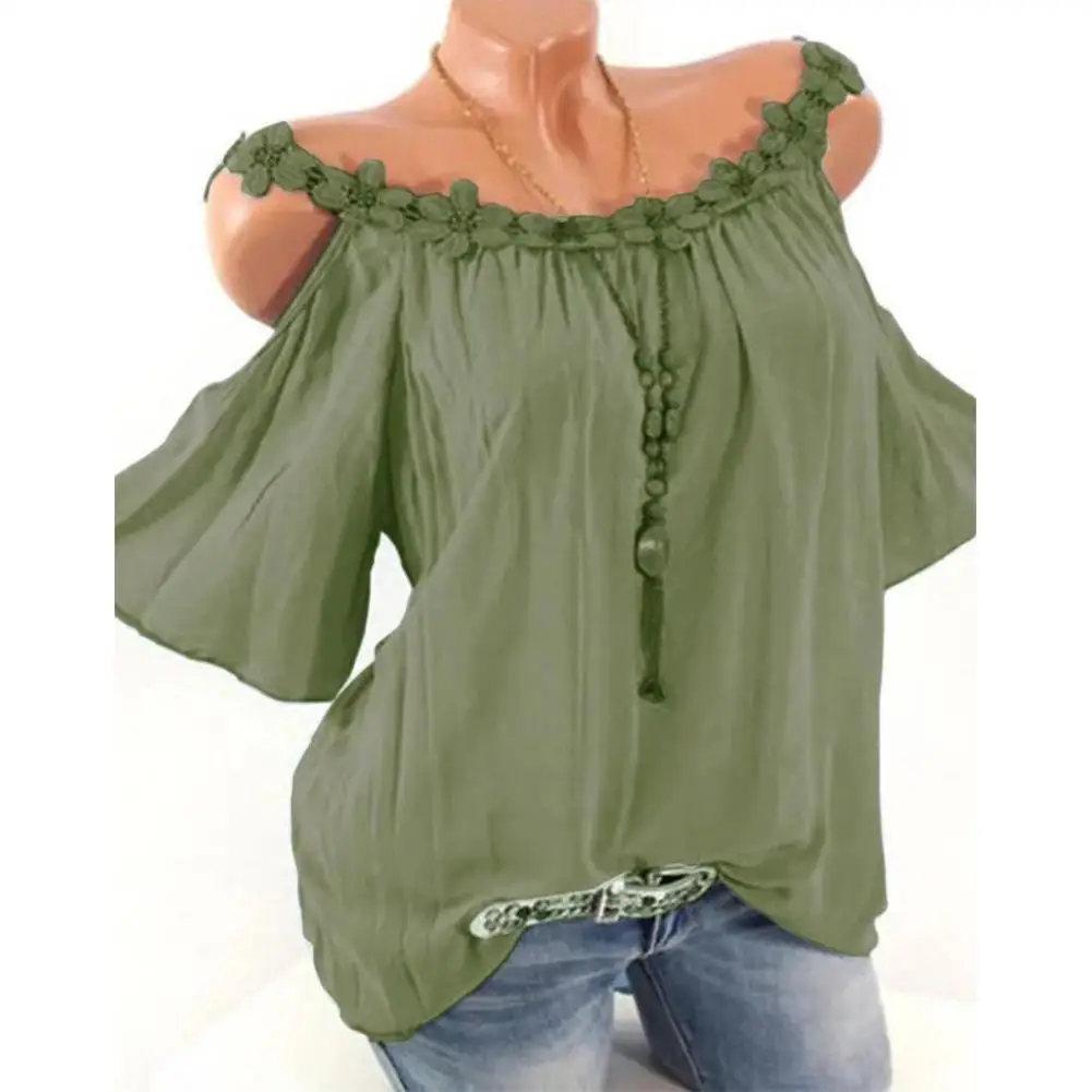 Yiwa Women Shirts Fashion Sling Tops Off Shoulder Flower Solid Color Casual sexy Soft stretchy breathable | Женская одежда