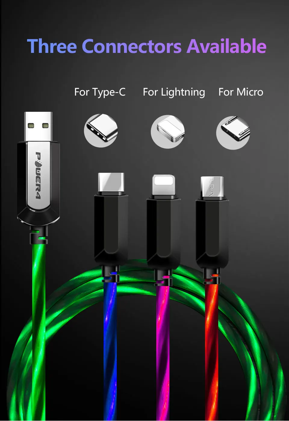 Power4 светодиодное освещение USB кабели для Lightning/Micro/usb type C зарядный шнуры для iPhone LG Nokia samsung huawei Xiaomi