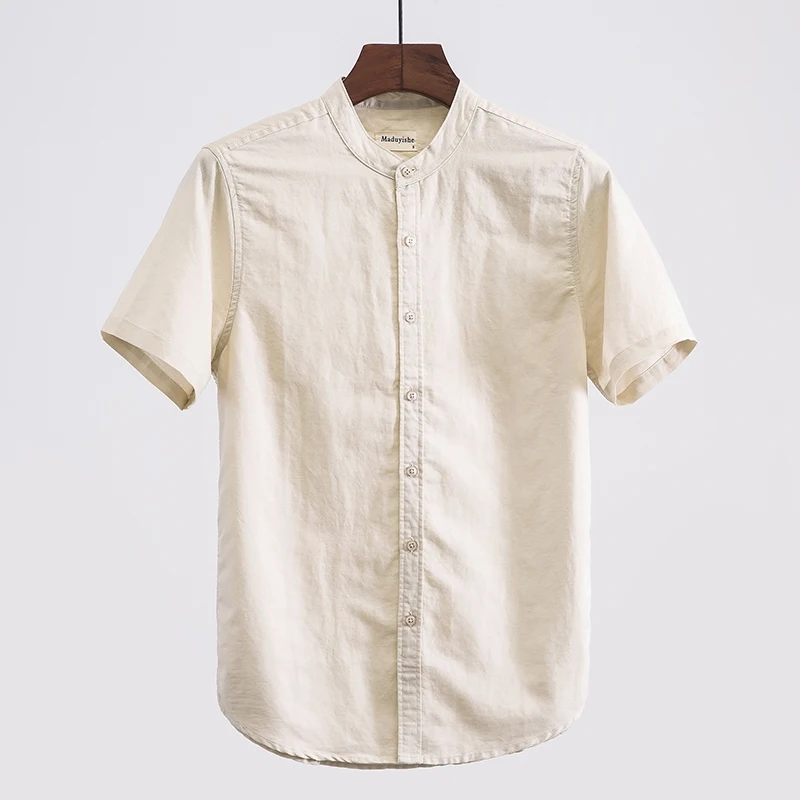 New 5colors Stand Collar Linen Shirt Men Solid Casual Mens Shirt Stand