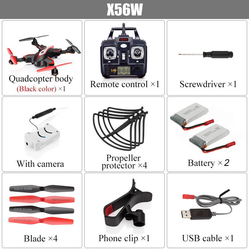 SYMA официальный Дрон X56W с камерой HD Wifi FPV RC вертолет складной Квадрокоптер с дистанционным управлением дроны Квадрокоптер Дрон - Цвет: Black with 2 battery