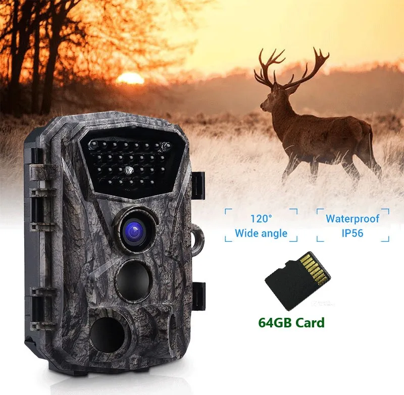 PDDHKK 1080P HD Trail камера для охоты на диких животных угол 120 градусов 0,5 с триггер время охоты камера с ИК ночного видения IP56 - Цвет: H883 64GB SD Card
