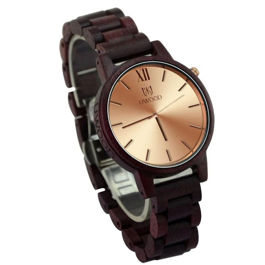 

Fashion New Antique Luxury Watches Purpleheart Sandal Wood Watch Gold Swiss Movement Quartz Wooden Mens Wristwatch Unique Gift