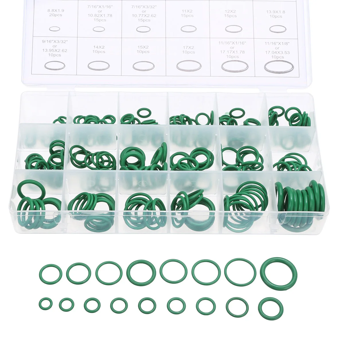 

New 270pcs/Set Green Rubber 18 Sizes Car Air Conditioning Repair HNBR O-Ring Seals Vehicle Tools Kit Set Box Auto Accessories