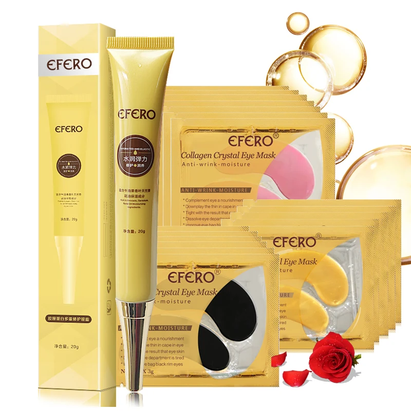 

EFERO 15pack Collagen Crystal Eye Mask Anti Wrinkle Eye Mask+1pcs Anti Aging Eye Cream Essence Remove Circles Fine Lines Serum