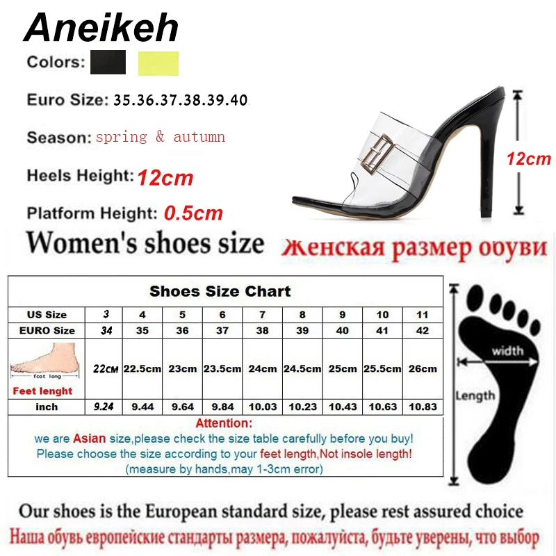 Aneikeh/сезон лето; Новинка года; модные пикантные прозрачные Шлепанцы из ПВХ; женская обувь на высоком каблуке с открытым носком и пряжкой; цвет черный, зеленый, Size4-9