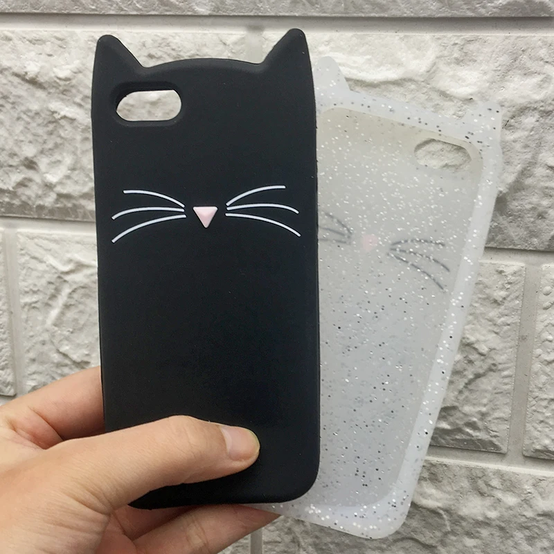 For iPhone 5 5S SE Case 3D Cute Cartoon Animal Beard Glitter Cat Ear Phone Cases For iPhone X 6 6S 7 8 Plus Silicon Soft TPU (17)