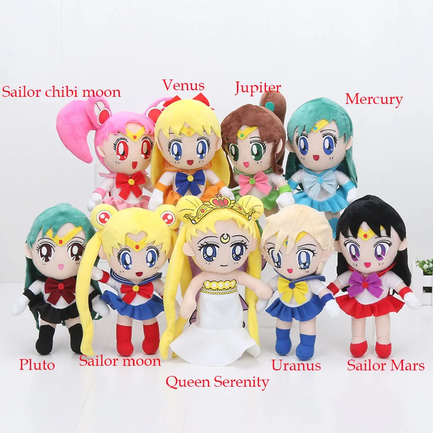 

20-22cm Sailor Moon Plush Toy Queen Serenity Sailor Chinbi moon Venus Jupiter Mercury Uranus Pluto Mars Plush Cotton Dolls Gifts