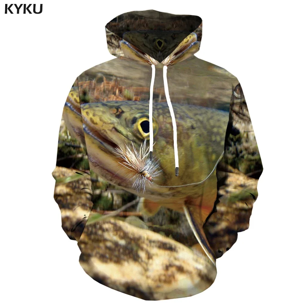 

KYKU Fish Hoodie Men Animal Sweatshirt Tropical Ocean 3d Hoodies Fishinger Printed Anime Hip Hop Mens Clothing Sleeve Hooded
