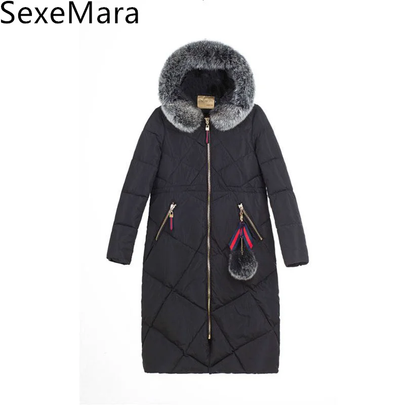 

2017 New Winter Down Parkas Women Fashion Long Coat Solid Color Cotton Casual Winter Fur Collar Hooded Parker C413