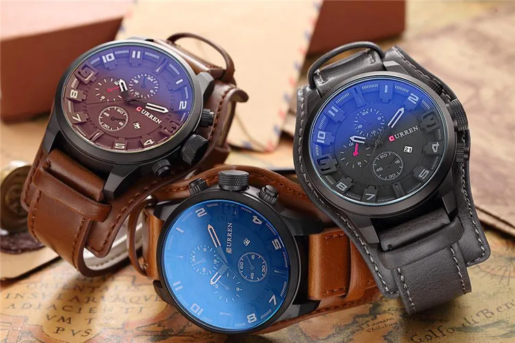 CURREN Top Brand New Men Fashion Quartz Watches Men's Army Leather Sports Wrist Watch Male Military Date Clock Relogio Masculino