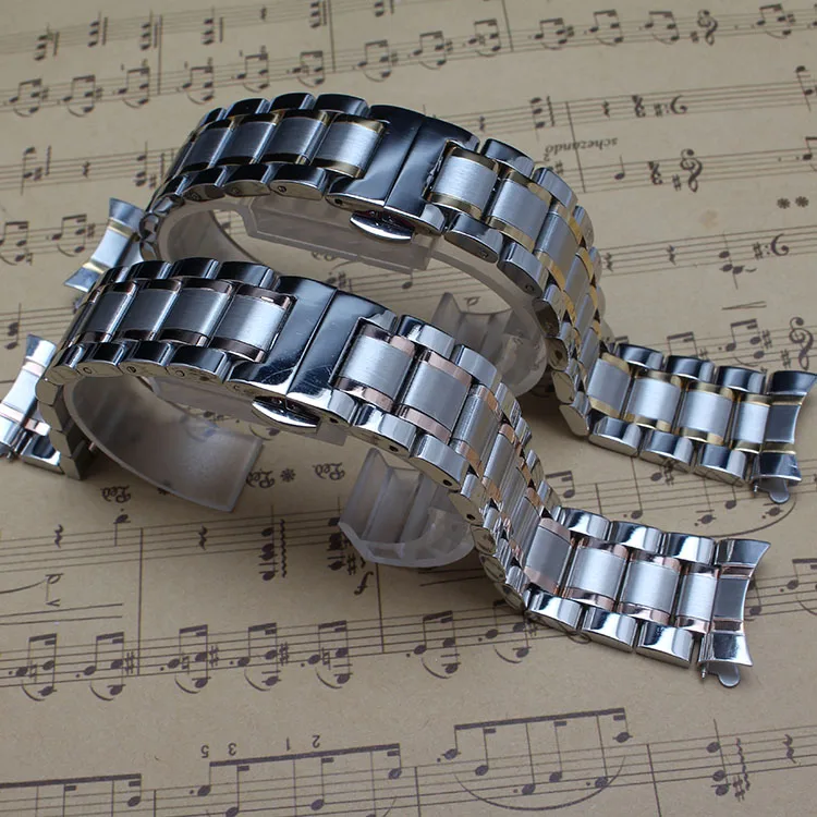 Free Curved End Fashion Stylished Watchband solid links Silver and gold Watchband bracelet 14mm 16mm 18mm