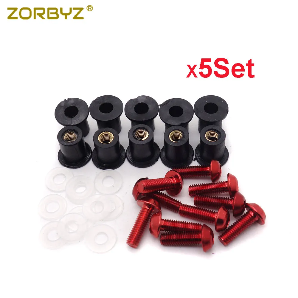 ZORBYZ 5 Set Red M5 Motorcycles Windshield Windscreen Screws Bolts Kit
