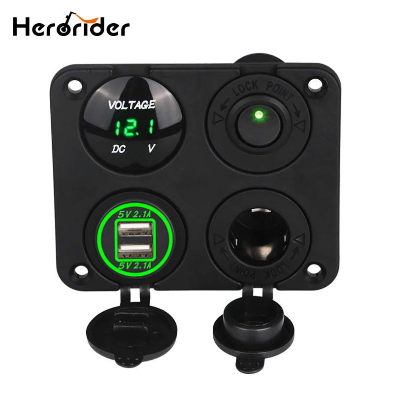

4 in 1 Dual USB Charger 4.2A Voltmeter 12V Power Outlet ON-OFF Toggle Switch for Car Boat Marine RV Truck Camper Vehicles