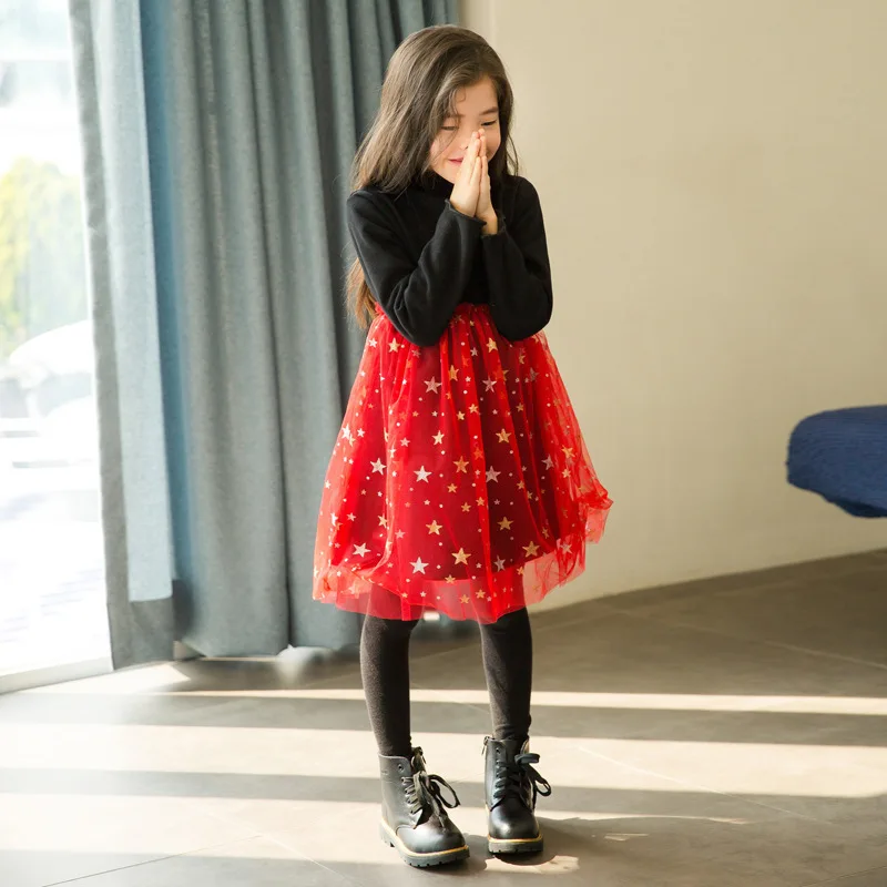 

patchwork big kids dresses for girls with long sleeves black spring autumn long tulle princess dress baby party clothing 2018