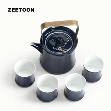 420 мл японский стиль Цзи синяя глазурь Слива кунг-фу чайный сервиз фарфор Ti Liang набор горшок с ситечками 1 чайник 4 чайная чашка домашний декор