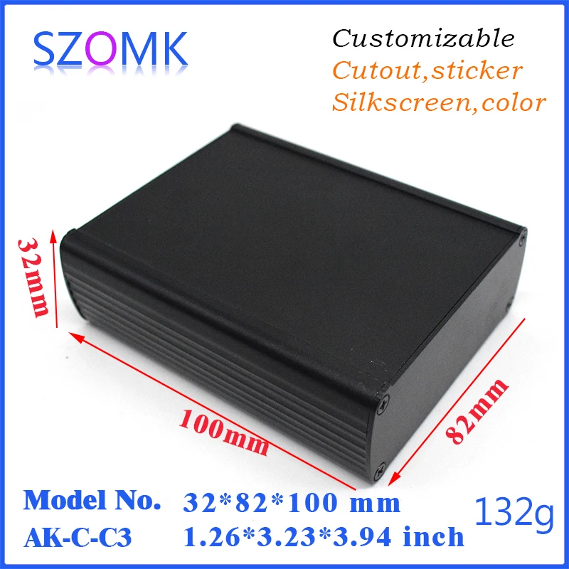 

10 pcs, 32*82*100mm black extruded aluminum control enclosure box junction box power distribution pcb box switch housing case