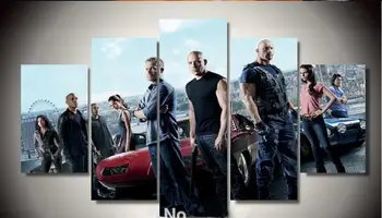 

unframed Printed fast and furious movie 5 piece picture painting wall art room decor poster canvas Free shipping