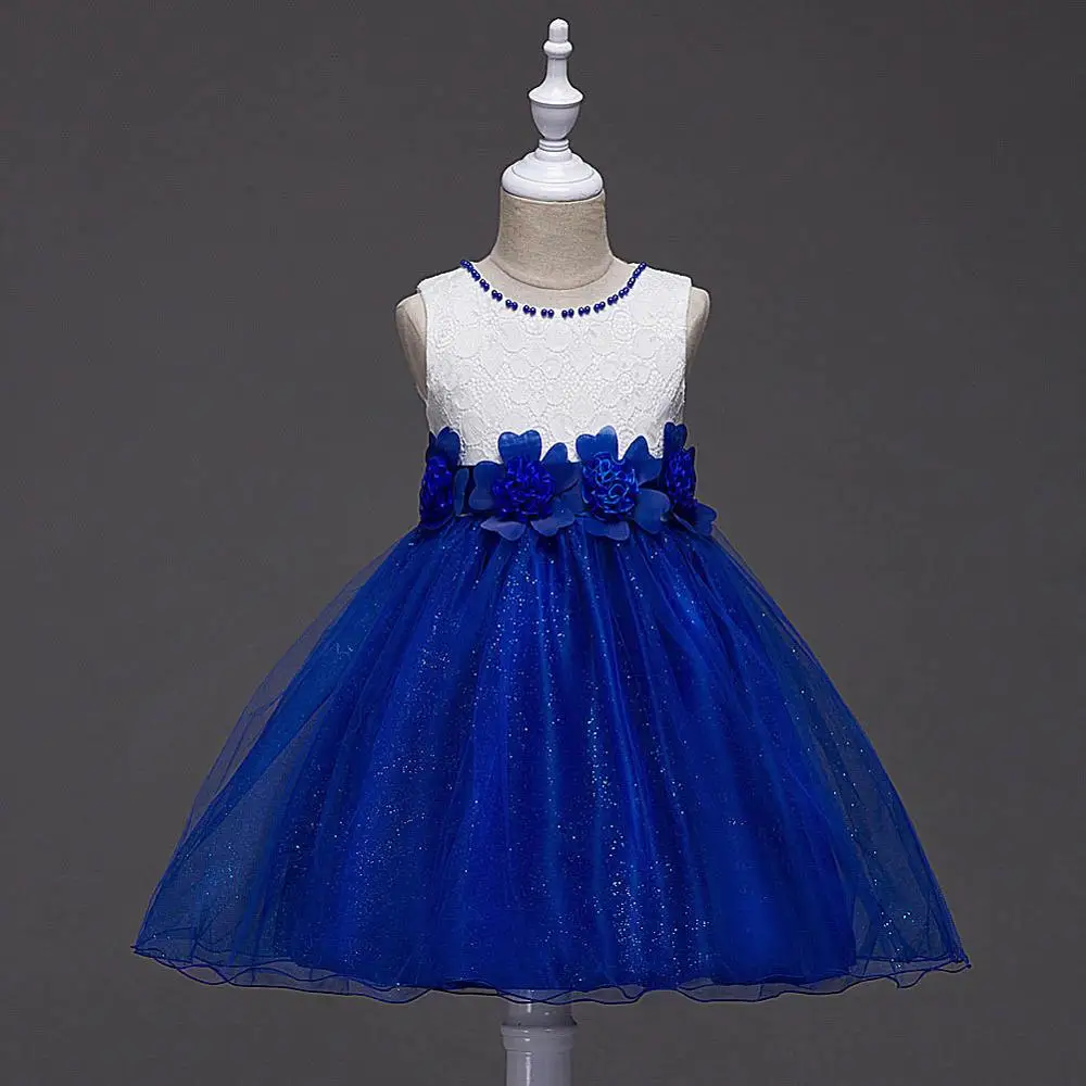 Свадебное платье с цветочным узором для девочек, летние детские вечерние длинные вечерние платья, детские платья для девочек 5, 6, 7, 8, 9, 10, 12, 13, 14 лет, vestidos - Цвет: Navy blue