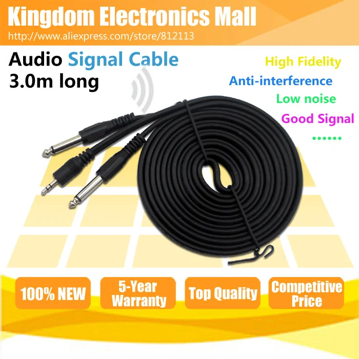 

Free Shipping 10 feet Dual 6.3 6.35 6.5 mm to 3.5 mm Jack Plug Cable Male Connector Audio Lead Mixer Power Amplifier Wire Cord