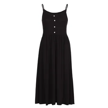 

Ladies Fit And Flare Dresses Casual Dress Skater Pleat Button Placket Sling Dress Empire Spaghetti Strap Square Collar