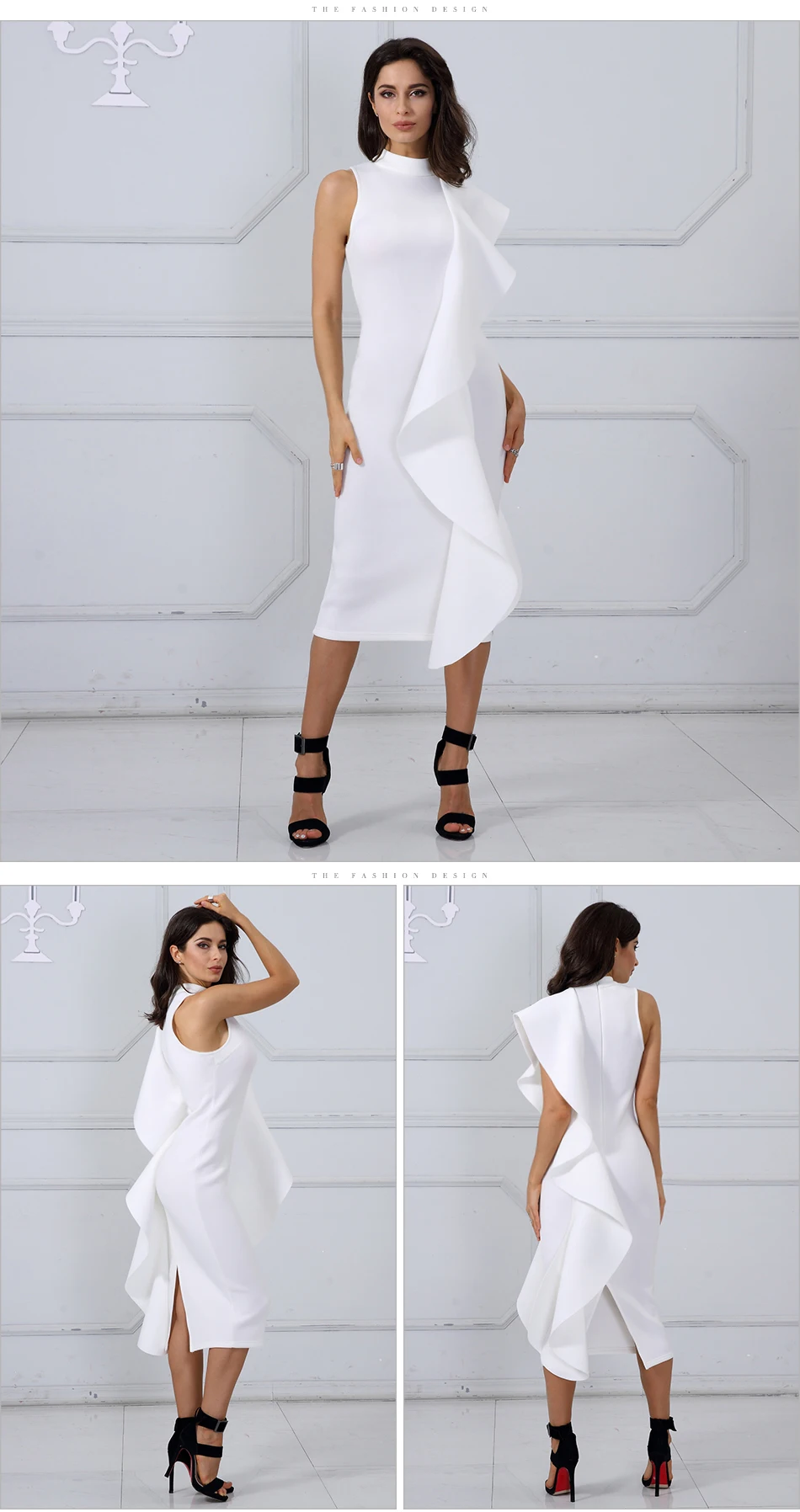 White Sleeveless Patchwork Ruffles Bodycon Dress