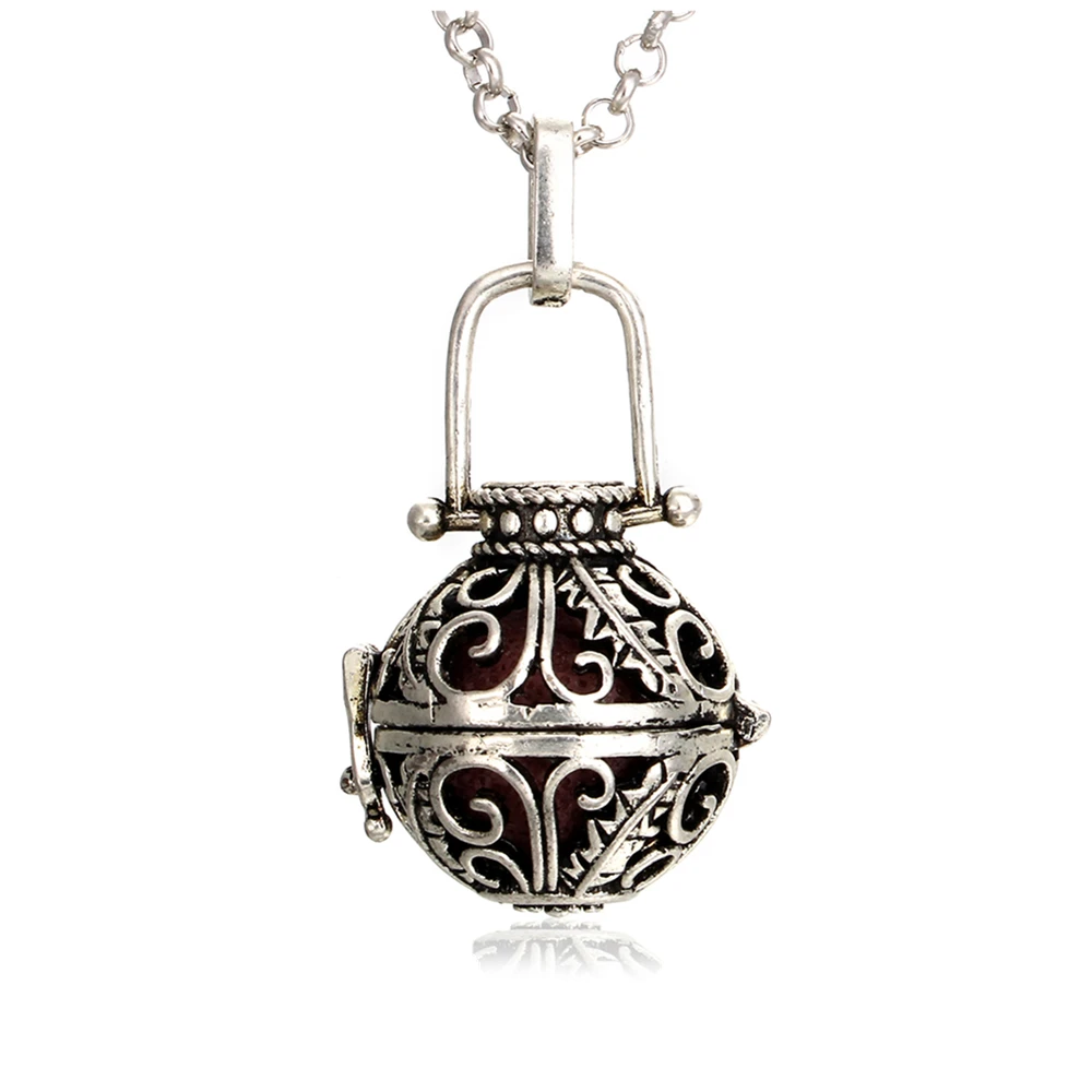 

1PC Vintage Silver Flower Vines Ball Open Locket Essential Oil Diffuser Pendant Necklace Aroma Diffuser Necklace with Lava Rock