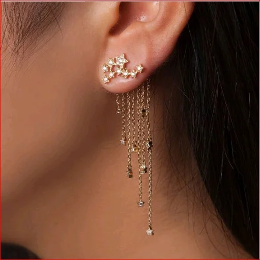 

Long Fashion Accessories Shining Star Tassels Rear Hanging Earrings for women