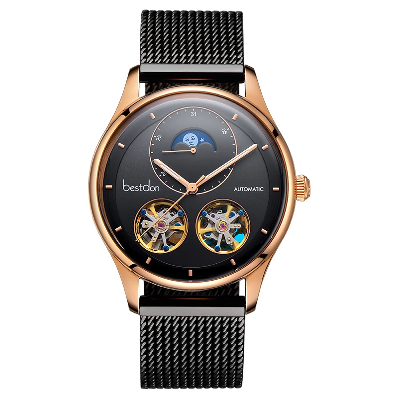 Bestdon двойной турбийон мужские часы модные автоматические механические часы Moon Phase из нержавеющей стали Switzerland люксовый бренд