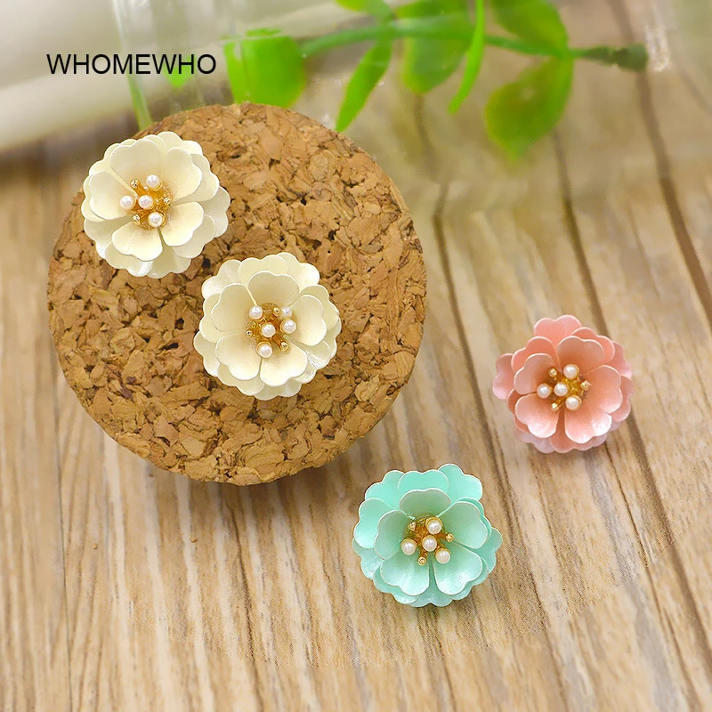 

Gold Metal White Faux Pearl Layers Candy Neon Coated Flower Stud Earring Fashion Cute Girl Ear Jewelry Accessory Engagement Gift
