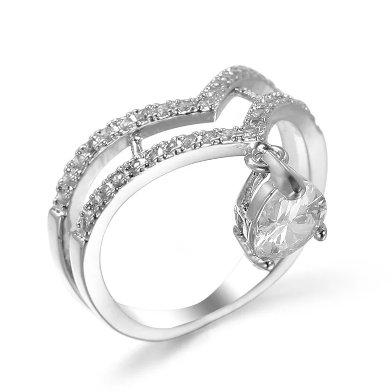 

2018 fashion new ladies ring silver natural crystal zircon bride wedding zircon bijoux femme anillos rings for women jewelry