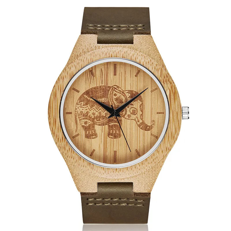

Wooden Quartz Watch Men 2019 Bamboo Modern Wrist Watch Analog Nature Elephant Design Wood New Fashion Soft Leather Creative Gift