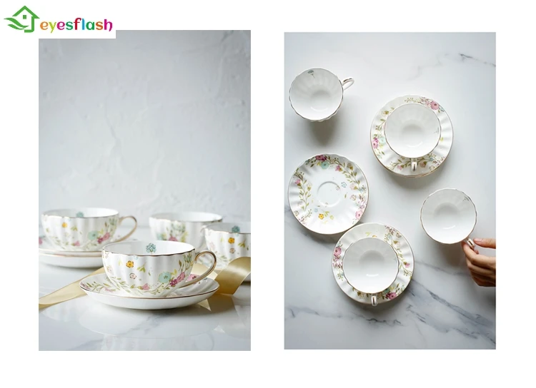 Цветочный пасторальный стиль Изящный высококачественный набор кофейных чашек
