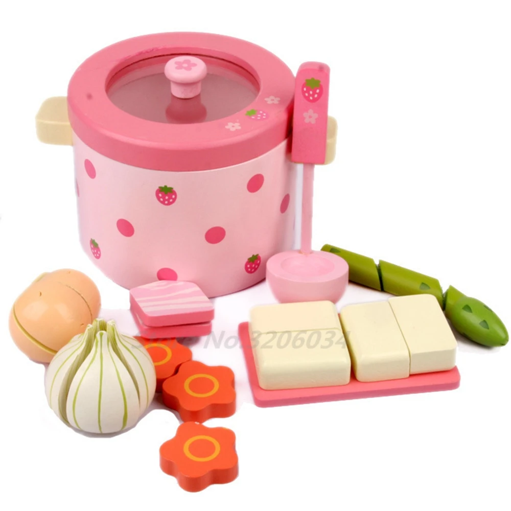 

Free Shipping! Baby Toys Super Cute Simulation Vegetable Hot Pot Pink Child Pretend Play Toys Wooden Toys Gift The Best Quality