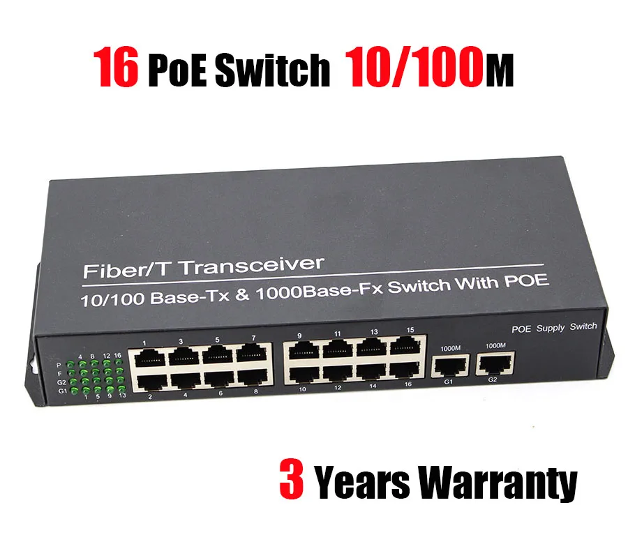 16 канальный коммутатор PoE + 2 Гигабитного комбинированного порта для poe IP камер 10/100