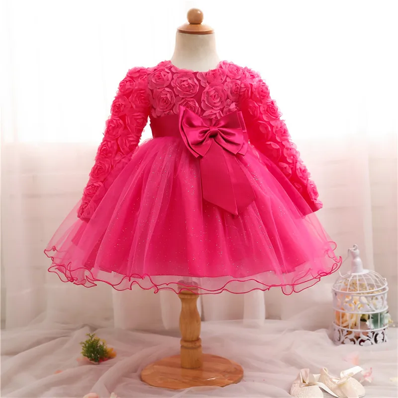 Детское платье для маленьких девочек для новорожденных, платье на крестины 1 год для малышей платье для дня рождения с цветочным принтом красного цвета; праздничная одежда с длинным рукавом вечернее платье Vestidos