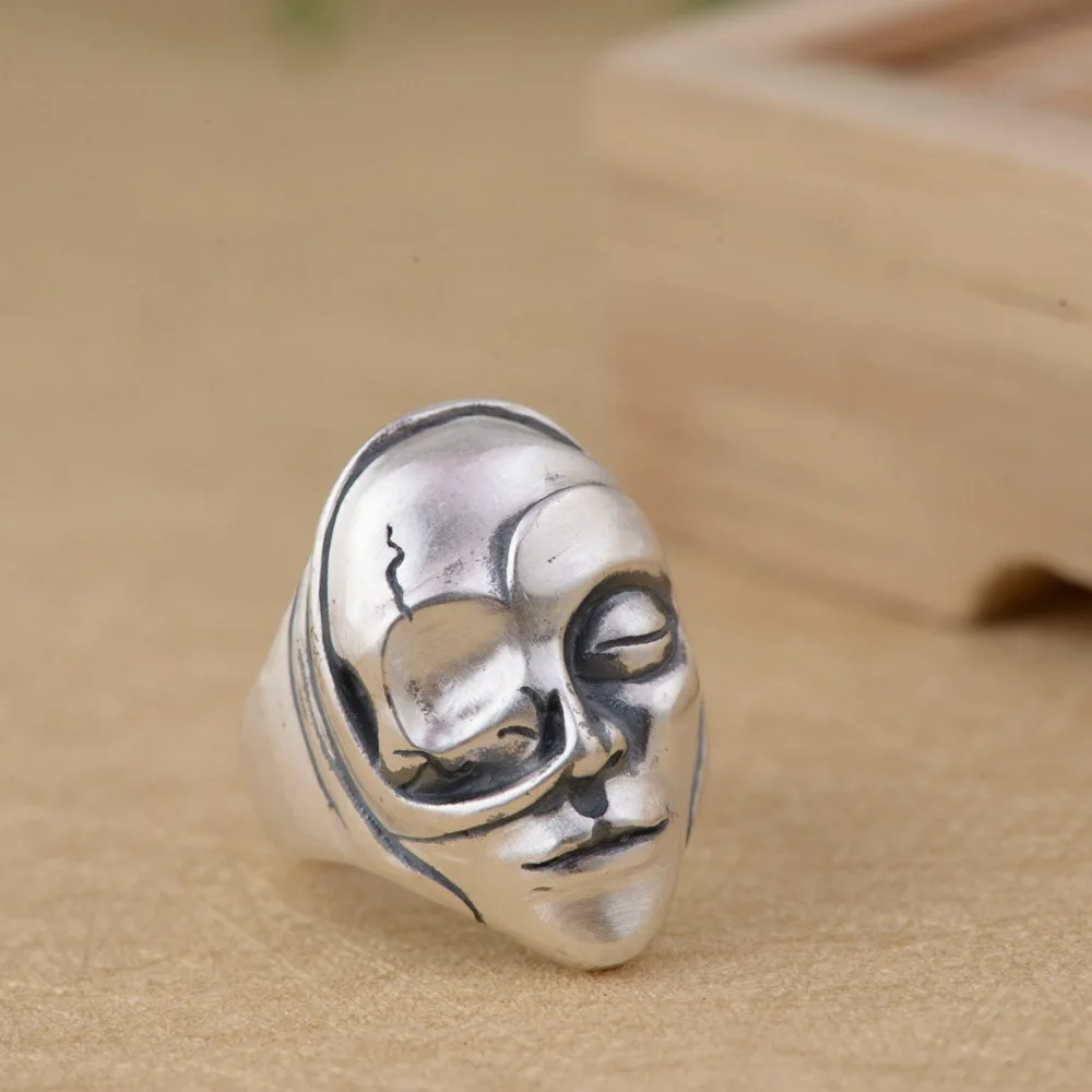 BALMORA Настоящее 990 чистое серебро Персонализированная панк маска Открытый укладки кольца для мужчин и женщин пара подарок Винтажные Ювелирные изделия Anillos