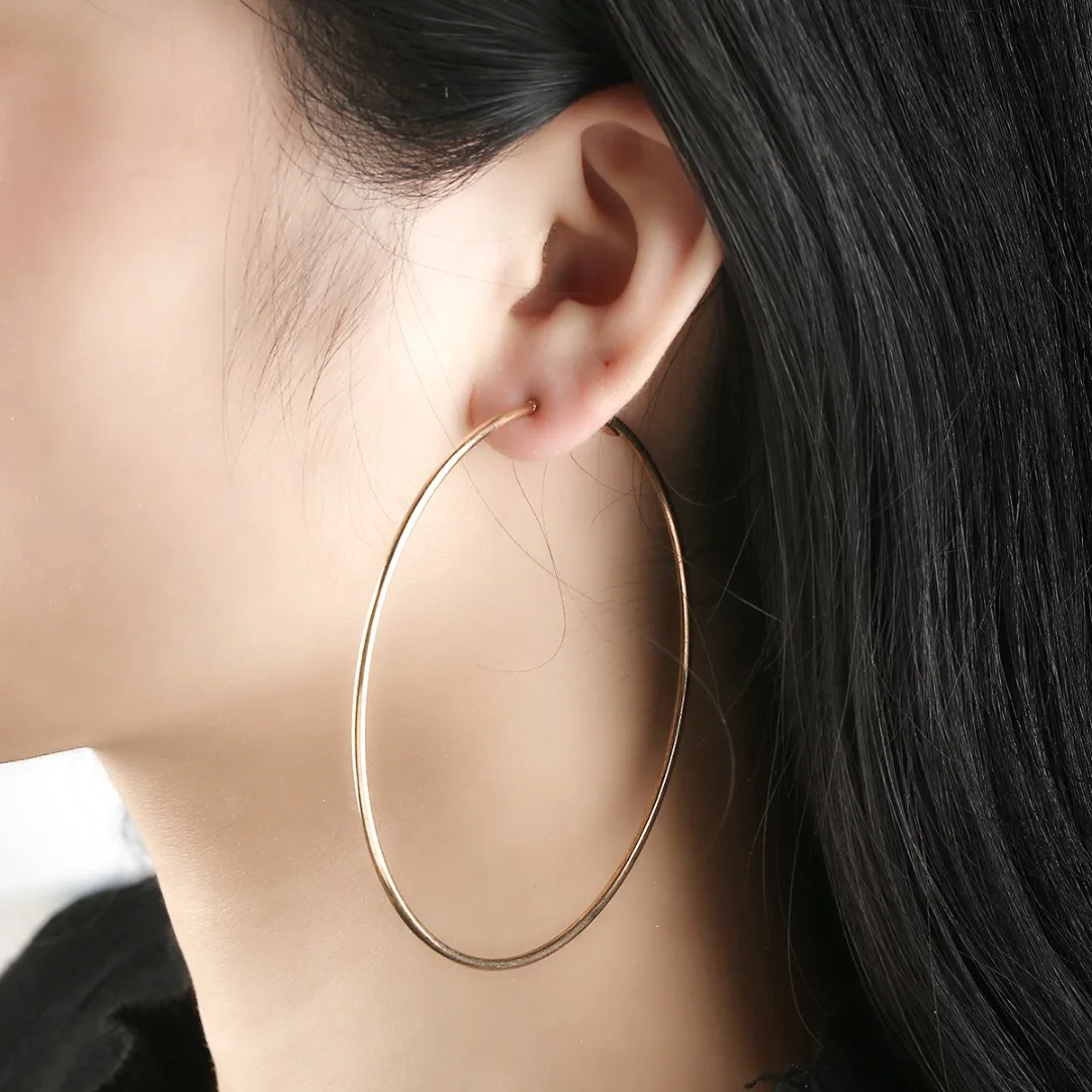 Vintage Classic Big Round Hoop Earring For Women Punk Statement Jewelry Shellhard Silver Gold Metal Geometric Pierced Earring