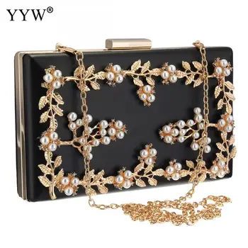

PU Leather Shoulder Bag for Women Evening Party Bags Zipper Elegant Floral Luggage Clutch Black Wedding Diamod Rhinestones Bags