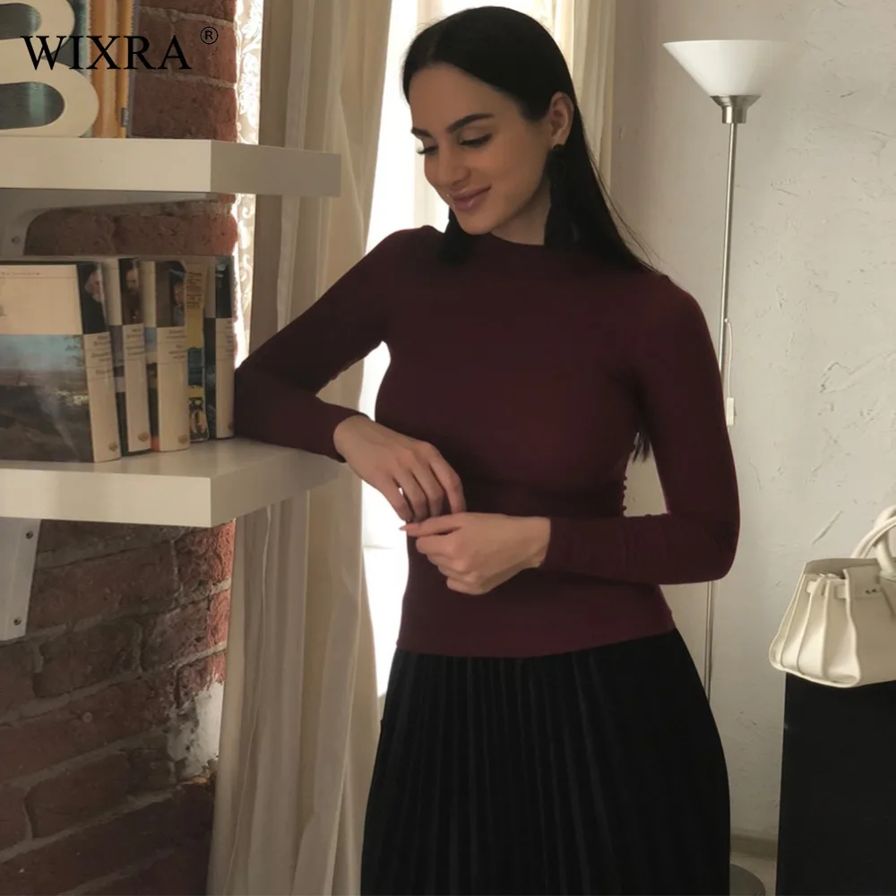 Женская Повседневная футболка с высоким воротником и длинным рукавом|long sleeve t-shirt