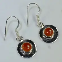 Ручной работы Подлинная серьги с сердоликом, 925 пробы серебро, мм 32 мм, 3,3 г, подарочная коробка