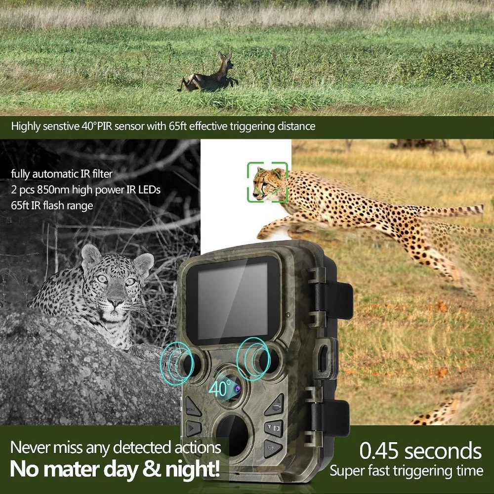 Камера для игры с активированным движением, 12 МП, 1080 p, камера ночного видения для дикой природы, камера для скаута, защита от ИК-светодиодов, диапазон до 65 футов, водонепроницаемость IP66