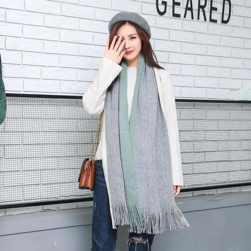 

2018 Winter girl scarf female students warm scarf gray more soft sister wool knitting male stripe Fashion brand bufanda mujer