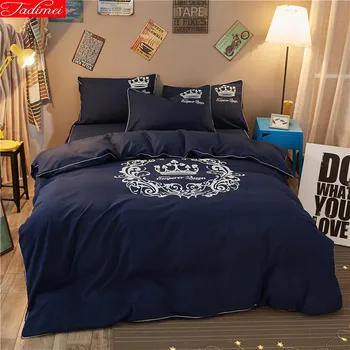 

Concise Style Pure Color Letter Print Duvet Cover Full King Queen Double Size 3/4 pcs Bedding Set Bedlinen 1.5m 1.8m 2m Bedsheet