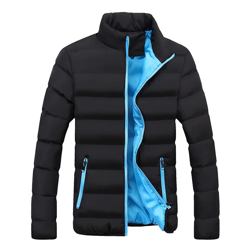 Брендовая одежда, популярная мужская повседневная куртка, мужское хлопковое пальто со стоячим воротником, Мужская однотонная теплая куртка, верхняя одежда, парки, тонкая Молодежная куртка - Цвет: black-blue
