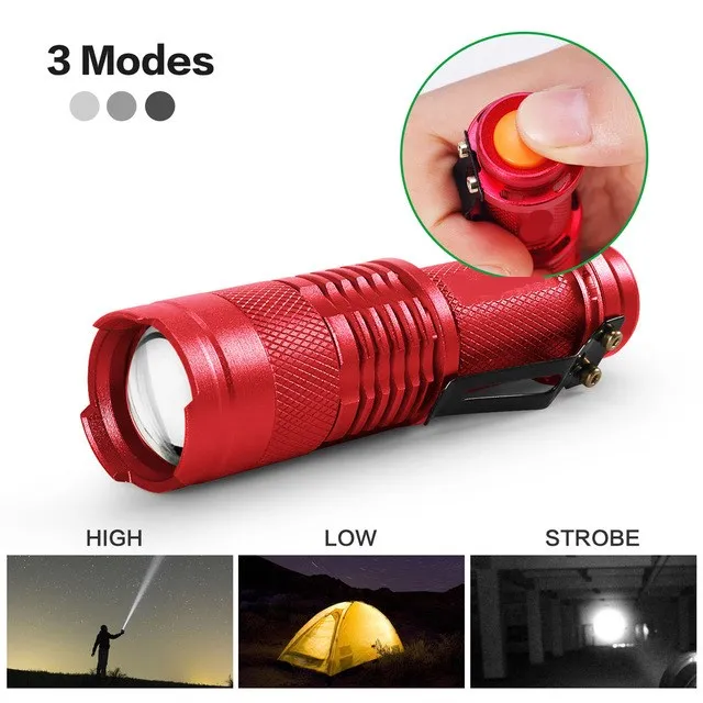 3 режима, Регулируемый мини светодиодный фонарик, 6 цветов, 2000lm, светодиодный фонарь, фокусировка, фонарь, лампа, фонарик, водонепроницаемый, с батареей AA/14500 - Испускаемый цвет: Red