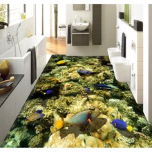3D ПВХ настил на заказ стикер на стену подводный мир коралловые водоросли 3D настил для ванной комнаты живопись фото обои для стен 3d