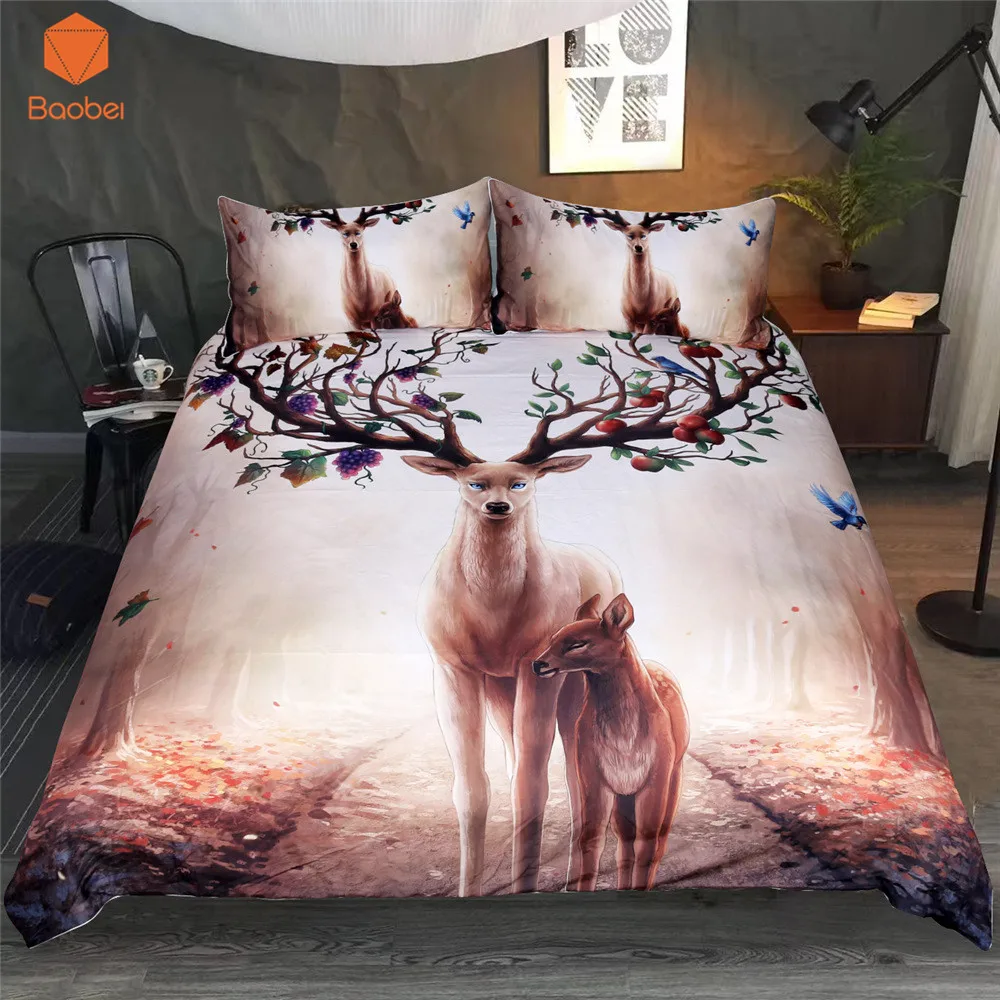 

3Pcs Bohemia Bedding Set Animal elk Soft King Queen Duvet Cover sets with pillowcases Quilt Cover Mandala Home TextileSJ155